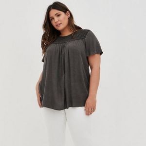 Torrid Challis Smocked Detail Flutter Sleeve Top